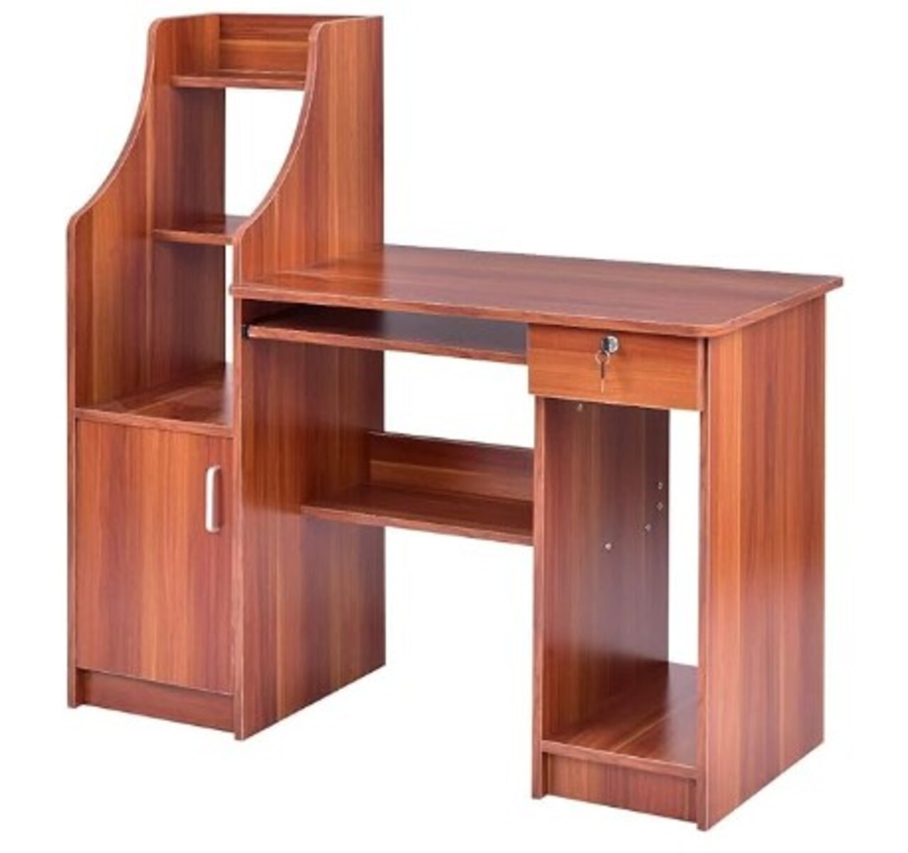 Computer Workstation with Hutch Storage Bookshelf & CPU Compartment, Study Writing Table, Computer Desk with Storage Cabinet & Drawer, Wood Frame Home Office Desk with Pull-Out Keyboard Tray,